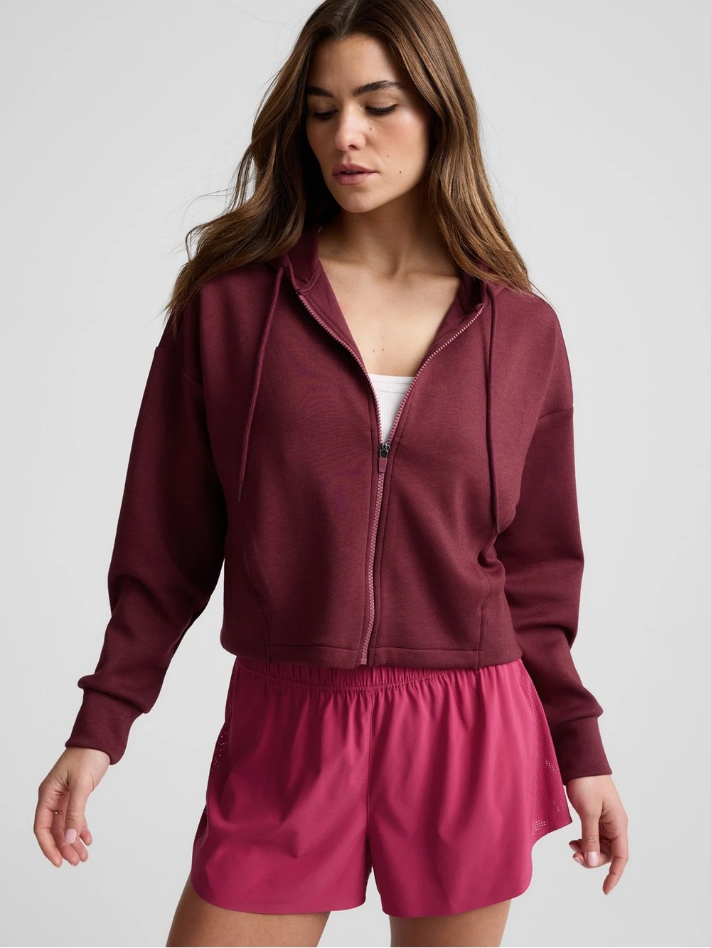 Beyond Yoga SoftSpring Full Zip Hooded Jacket Burgundy XS NWT